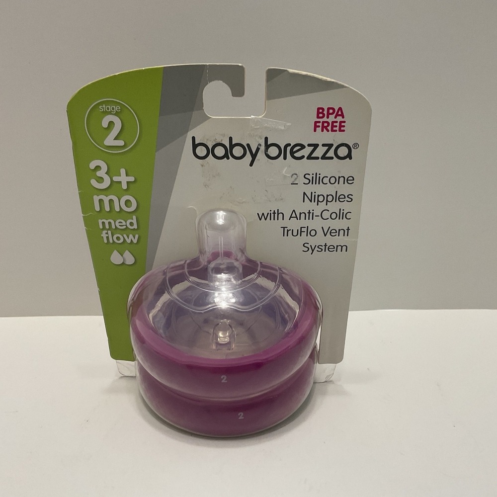 Baby Brezza Stage 2 Silicone Nipples 2 Pack Medium Flow 3m+ Anti-Colic TruFlo